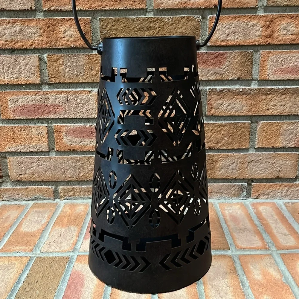 🆕 Ruff Hewn TALL Bronze Cutout Iron Lantern Candle Holder Rustic Indoor/Outdoor